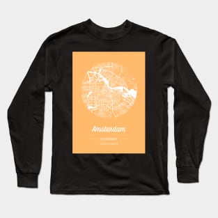 City map in golden yellow: Amsterdam, The Netherlands, with retro vintage flair Long Sleeve T-Shirt